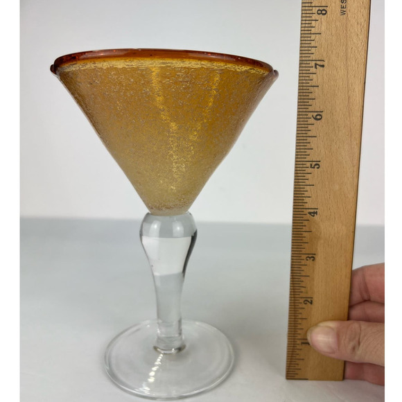 Hand Blown Amber Margarita/Martini Glasses Bubble Glass Clear Stem - Picture 7 of 7